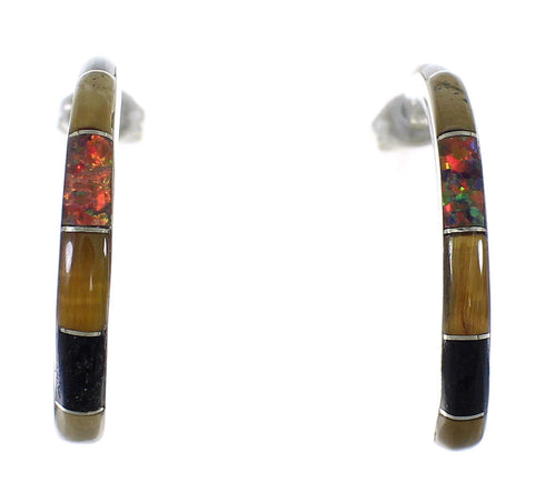 Authentic Sterling Silver Multicolor Southwest Post Hoop Earrings RX65587